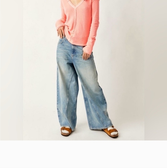 FREE PEOPLE Sail Away Solid Long Sleeve Tee /FluorescentCoral  NWT - Picture 2 of 6